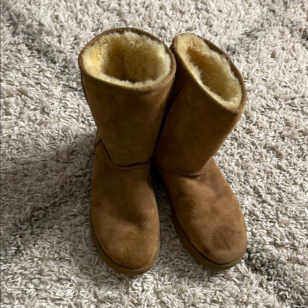 UGG 9 Classic Short Sherpa/Sheepskin Brown  Boots with Cream Lining